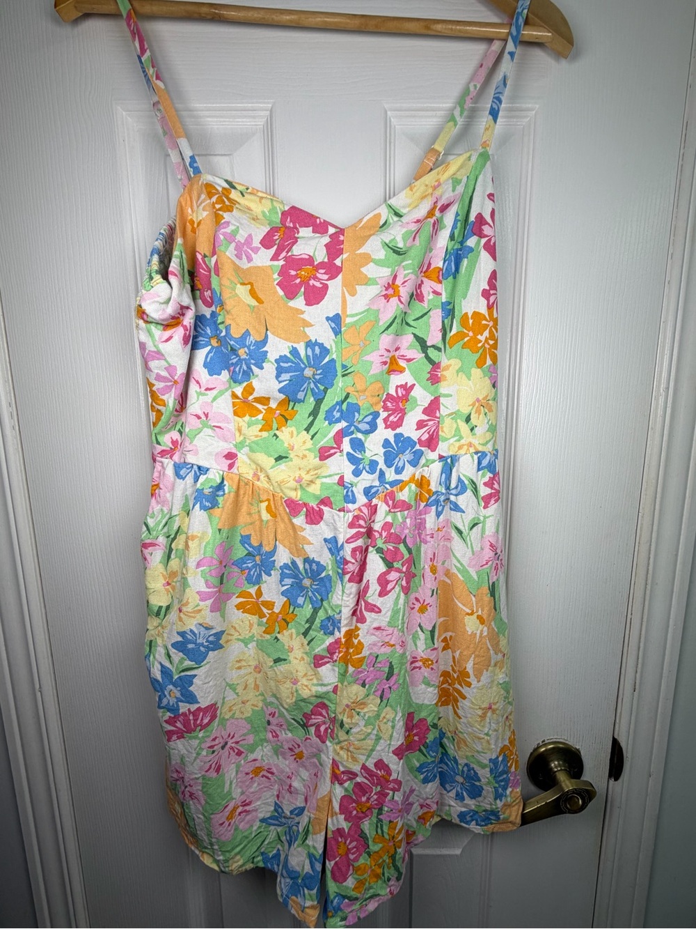 Old Navy Pastel Floral Mini Romper Dress L Linen Blend Coquette Cottagecore Boho